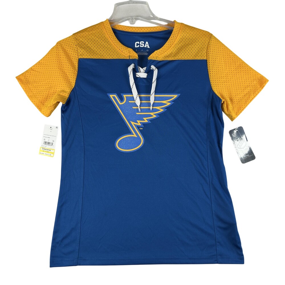 St. Louis Blues Shirt Womens Small Blue Short Sleeve NHL Hockey Lace Up CSA Tee
